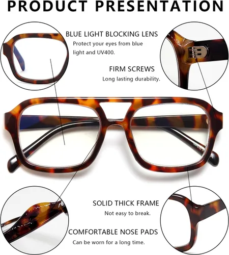 Miniatura 5 de Lentes de lectura estilo aviador para mujeres y hombres, paquete de 3 unidades, bloqueo de luz azul, PC, material reciclado, retro, LHJ209