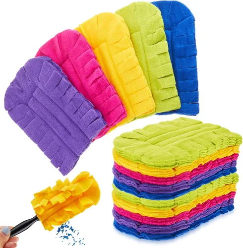 Miniatura 25 de Zubebe 12 piezas de repuesto de plumero de forro polar reutilizables, plumeros planos de plumas, almohadillas de limpieza lavables para múltiples