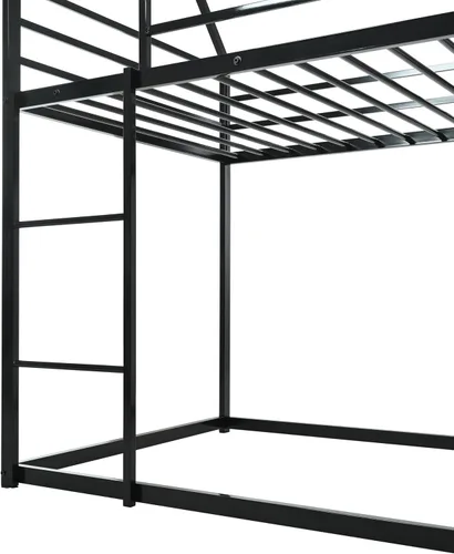 Miniatura 8 de EMKK Litera individual sobre individual con tobogán y escalera, litera baja de metal con barandilla de seguridad para niñas, niños, litera de suelo