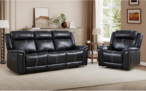 Miniatura 16 de EBELLO Sofá reclinable de cuero sintético de 3 plazas, sofá reclinable manual, silla de 3 asientos de estilo moderno de mediados de siglo con Marrón