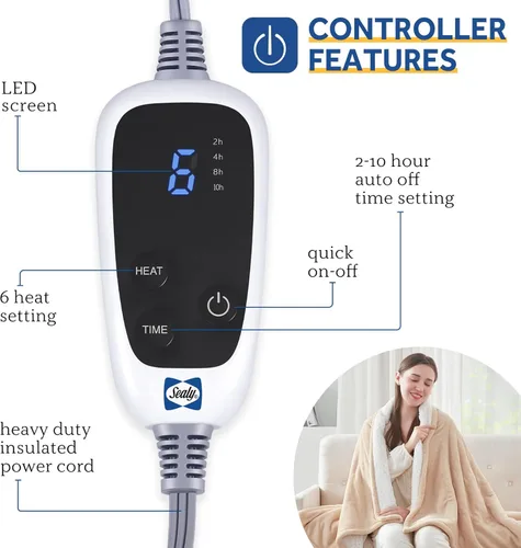 Miniatura 2 de Sealy - Manta eléctrica térmica, manta de franela y sherpa con 6 ajustes de calor y apagado automático de 2-10 horas, calentamiento rápido y Beige