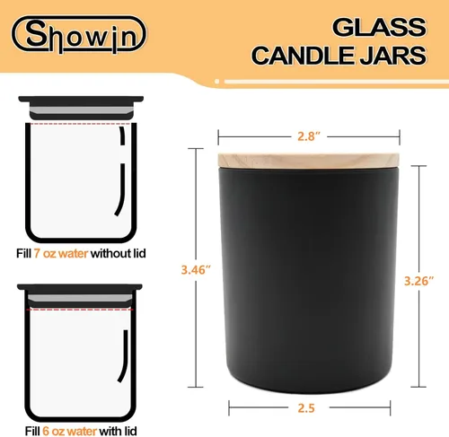 Miniatura 3 de SHOWIN Tarros gruesos para hacer velas, 16 unidades, tarros vacíos de 7 onzas con tapas de madera para hacer velas, contenedor de muestra, negro mate
