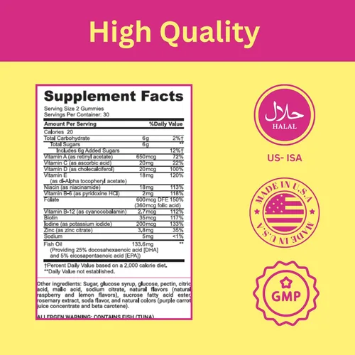 Miniatura 5 de Greenfield Nutritions - Gomitas prenatales halal con DHA y ácido fólico, multivitamínico prenatal esencial para el embarazo, contiene 17 vitaminas