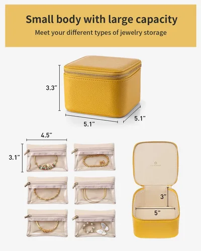 Miniatura 4 de Vlando Joyero de viaje, pequeña bolsa de joyería con 6 bolsillos de terciopelo con cremallera, organizador de joyería de piel sintética para mujeres