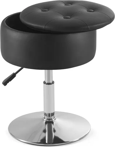 Miniatura 10 de Gitrah Silla de Tocador Negra para Cuarto de Maquillaje Taburete de Tocador para Cuarto de Maquillaje Redondo Acolchado de Cuero PU Silla