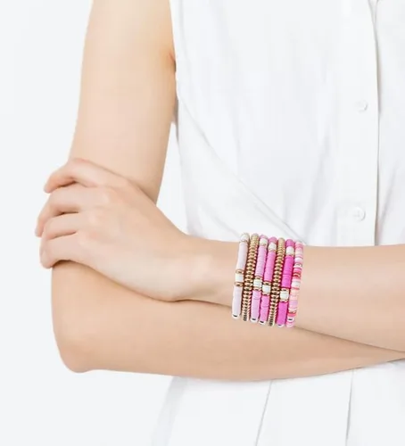 Miniatura 6 de Surfer Heishi - Juego de pulseras elásticas para mujer, apilables, de arcilla dorada, con cuentas de Ploymer, para verano, playa, en capas, pulseras