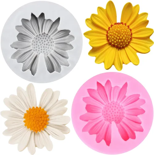 Miniatura 24 de Moldes de silicona de girasol, molde de fondant de flores para decoración de pasteles, decoración de cupcakes, pasta de caramelo de chocolate, juego
