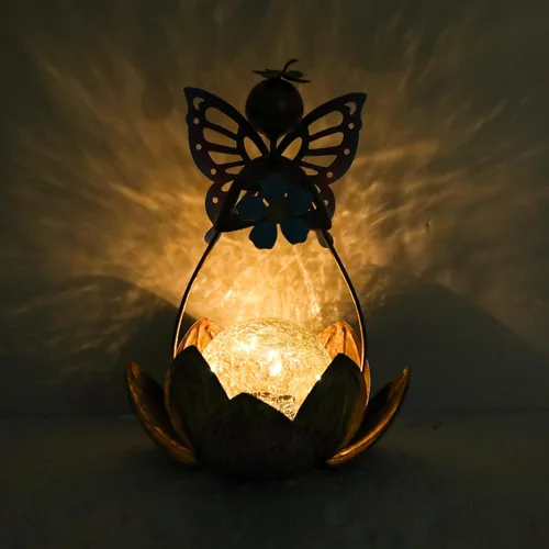 Miniatura 2 de Afirst Luces Solares para Exteriores, Lámpara Solar de Loto de Hadas para Decoración de Jardín, Bola Decorativa de Cristal Agrietado de Metal, Luz
