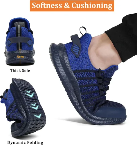 Miniatura 6 de Zapatos de punta de acero para hombres y mujeres, cómodos, ligeros, zapatos de seguridad para el trabajo, a prueba de pinchazos, antideslizantes