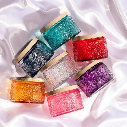 Miniatura 13 de Paquete de 18 recipientes de vidrio en relieve de 4 onzas con tapas y etiquetas de bambú, tarros transparentes para hacer velas, diseño de estrella