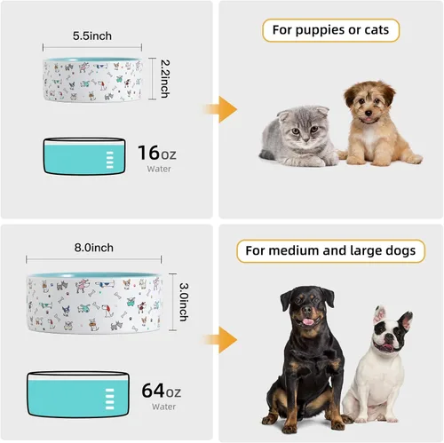 Miniatura 2 de Fun Elements - Cuencos de cerámica para perros, grandes, 64 onzas líquidas, resistentes, adorables patrones de perro (L, azul)