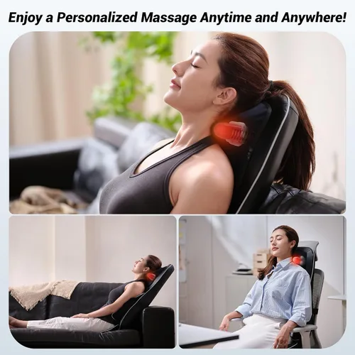Miniatura 5 de Mynt Masajeador de espalda y cuello para aliviar el dolor de tejido profundo, masajeador de acupresión Shiatsu 3D con calor, masajeador de asiento