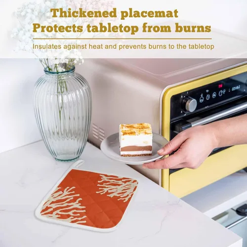 Miniatura 7 de Juego de 2 soportes para ollas de coral oceánico para cocina, platos para horno, almohadillas a prueba de calor con lazo para colgar, agarraderas