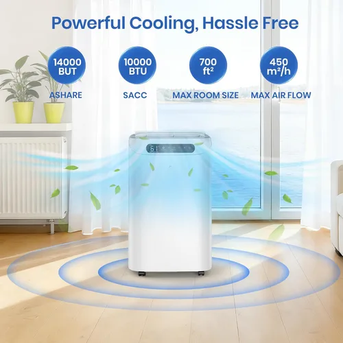 Miniatura 2 de Aire acondicionado portátil de 14000 BTU para refrigeración de habitaciones de hasta 700 pies cuadrados, unidad de CA portátil silenciosa 3 en 1