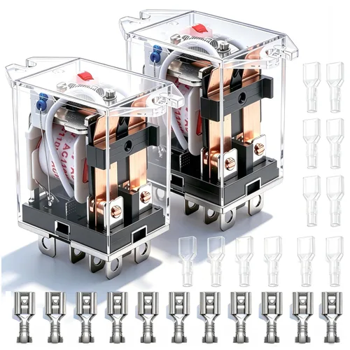 Miniatura 9 de mxuteuk 2 unidades JQX-13FL DC 12V Bobina de 8 pines de 10A DPDT con indicador LED Relé de potencia electromagnético, con base, con riel DIN