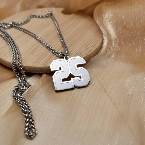Miniatura 3 de Collar deportivo número del 1 al 99 para niño y hombre, colgante de número de jersey de la suerte, 0.984in de alto, joyería de acero inoxidable