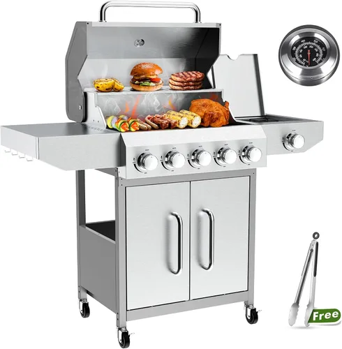 Miniatura 10 de Bestfire - Parrilla de gas propano de mesa, 2 quemadores, 20,000 BTU Parrilla de propano portátil de acero inoxidable con patas para patio al aire