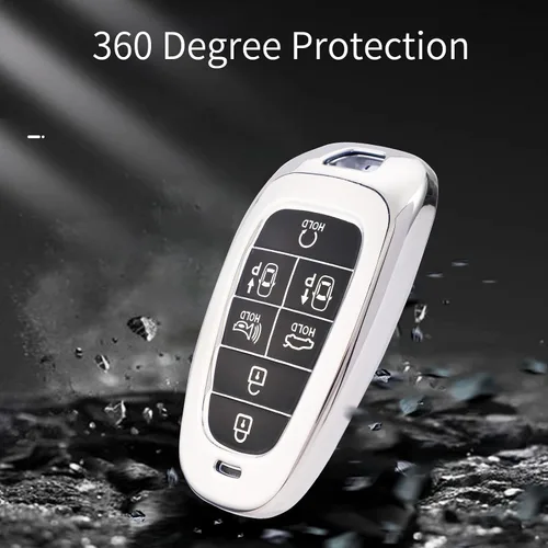 Miniatura 6 de Funda para llavero Hyundai de 7 botones con llavero de cuero, TPU suave, protección de 360 grados, funda para llave de automóvil, compatible con D