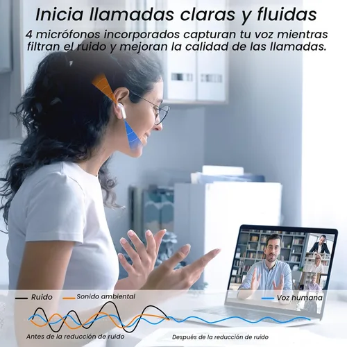 Miniatura 3 de kurdene Auriculares inalámbricos, Bluetooth 5.3 en auriculares intrauditivos ligeros con sonido de graves profundos, 48 horas de tiempo de Blanco