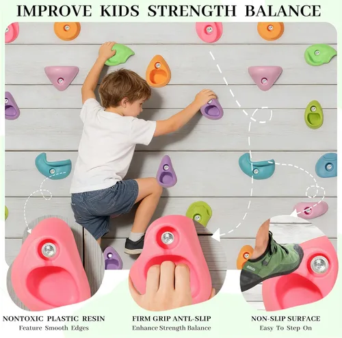 Miniatura 2 de Juego de 45 soportes para escalada en roca para niños, agarres de pared para escalada en roca, juego de pared para interiores y exteriores, juego