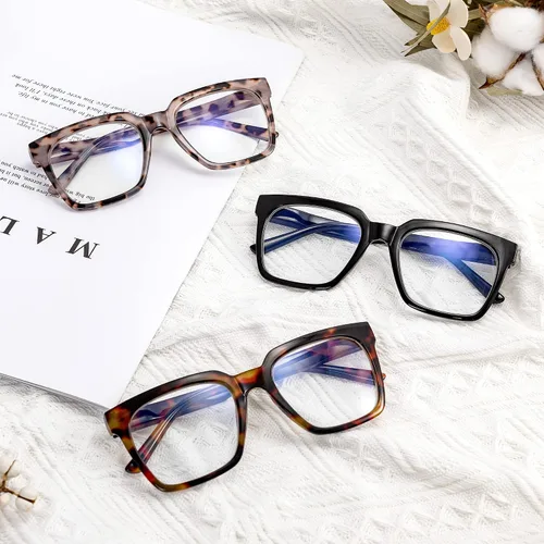 Miniatura 6 de EASY READ 3 pares de anteojos de lectura para mujer, cuadrados, con bloqueo de luz azul anti UV, lectores de computadora con bisagra de resorte