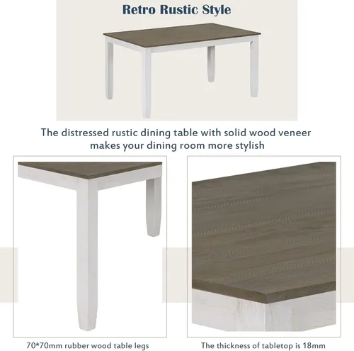 Miniatura 3 de Harper & Bright Designs Juego de mesa de comedor de granja de 6 piezas con banco, mesa de comedor de madera con 4 sillas y un banco para cocina