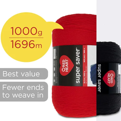 Miniatura 2 de Red Heart Super Saver Jumbo - Ovillo de hilo de color cereza, 1 unidad de 35.2 oz, acrílico 100 %, peso estambre o 4 (medio), 1860 yd, para tejido