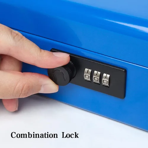 Miniatura 5 de Decaller Caja grande en voladizo con cerradura de combinación, caja de dinero de metal con 5 compartimentos para monedas y 4 clips para billetes