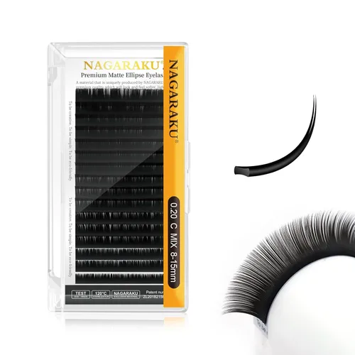 Miniatura 76 de NAGARAKU Extensiones de pestañas elipse con puntas abiertas planas, pestañas individuales de 0.006 in, rizo C, bandeja de mezcla de 0.315-0.591 in