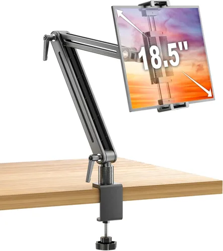 Miniatura 9 de Jakeko Soporte Ajustable para Tablet en Escritorio - Base Giratoria de 360 Grados, Soporte de Brazo Alto, Montura Giratoria y Abrazadera Flexible
