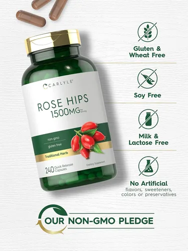 Miniatura 4 de Carlyle Rose Hips 1500 mg 240 cápsulas de liberación rápida Suplemento herbario sin OMG y sin gluten