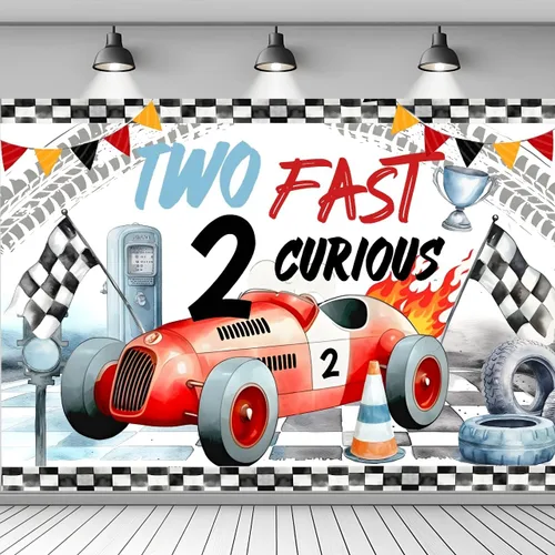Miniatura 5 de Telón de fondo rápido de un cumpleaños, decoración de primer cumpleaños de coche de carreras, suministros de pancarta de fiesta de primer
