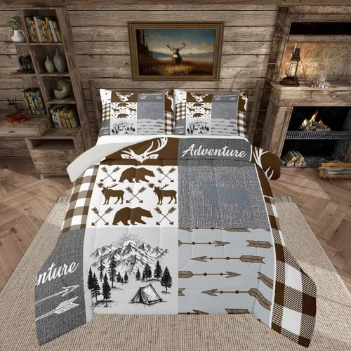 Miniatura 16 de Inserto de edredón retro de cabaña para niños, juego de edredón de retazos a cuadros para niños, adolescentes y adultos, juego de ropa de cama