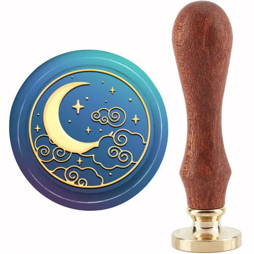 Miniatura 13 de CRASPIRE Sello de cera de fase lunar, sello de cera de lobo con nudo celta de 1.181 in, cabeza de latón extraíble retro vintage con mango de madera
