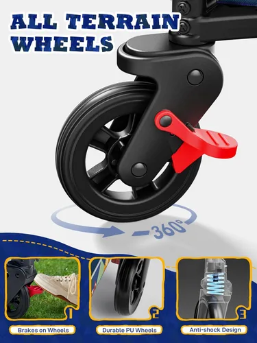 Miniatura 6 de EVER ADVANCED Vagón Cochecito de Viaje Plegable en Bolsa para 2 Niños y Carga, Vagón Plegable para Niños Pequeños con Toldo Extraíble, Arnés Zorro