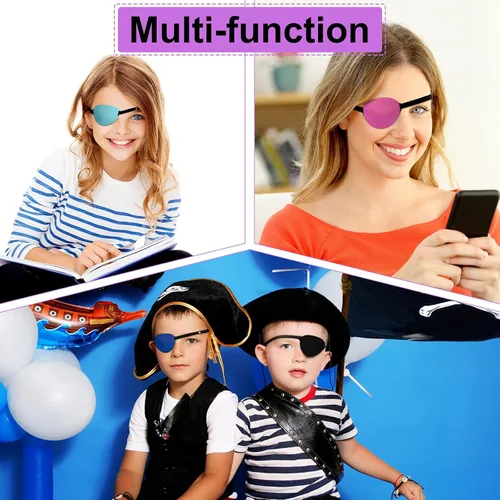 Miniatura 5 de SATINIOR 10 parches de ojos médicos ajustables para ambliopía, parche de un solo ojo perezoso para Halloween para ojos izquierdos o derechos rosados