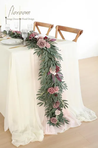 Miniatura 2 de Floroom Guirnalda de eucalipto artificial de 6 pies con flores, guirnalda de vid floral sintética para decoración de mesa, centros de mesa de boda