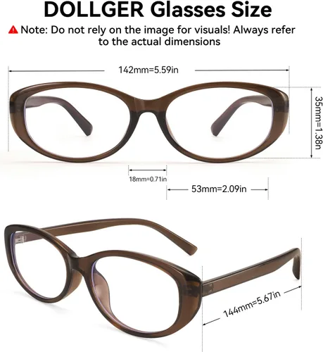 Miniatura 4 de Dollger Lentes de bloqueo de luz azul para mujer, con marco ovalado retro de moda, gafas pequeñas de ojo de gato Marrón