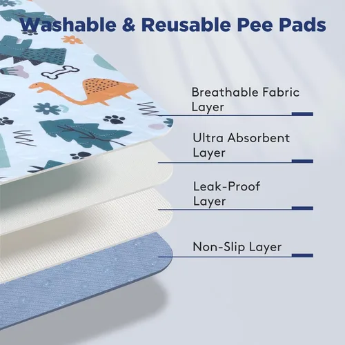 Miniatura 4 de Almohadillas lavables para orina para perros, paquete de 2 unidades grandes de 48 x 48 pulgadas, almohadillas reutilizables súper absorbentes