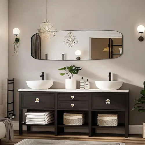 Miniatura 115 de ANDY STAR Espejo de baño de níquel cepillado, espejo ovalado de 20 x 30 pulgadas para baño, espejo oblongo de níquel cepillado con marco de metal