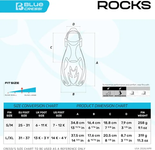 Miniatura 5 de Cressi Aletas Rocks, aletas cortas de talón abierto para niños con correas ajustables para snorkel y natación - Cressi: Calidad Desde 1946
