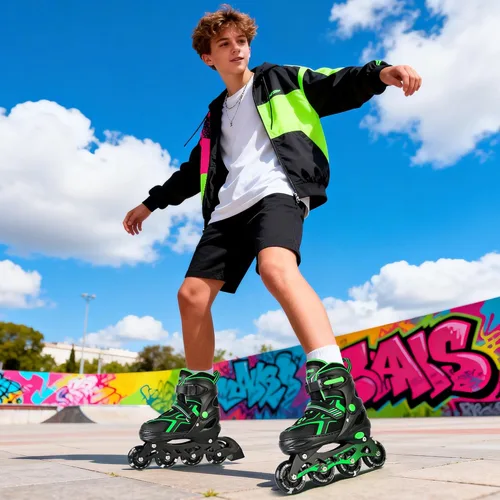 Miniatura 7 de 2PM SPORTS - Patines en línea ajustables Torinx verde para niños, patines divertidos para principiantes para niños, jóvenes, niñas, hombres