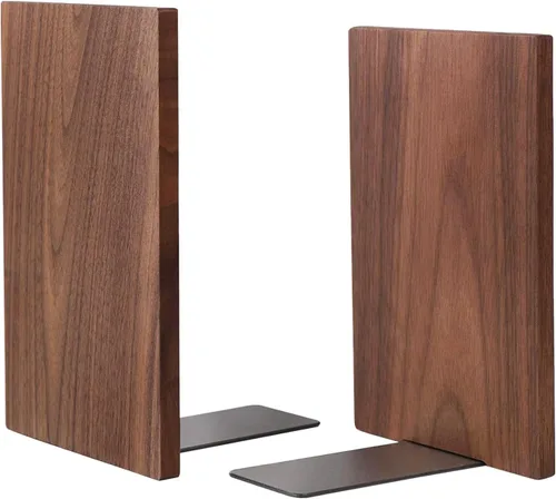 Muso Wood Extremos de libros hechos a mano de nogal, sujetalibros antideslizantes para estantes, extremos grandes y resistentes para libros pesados,
