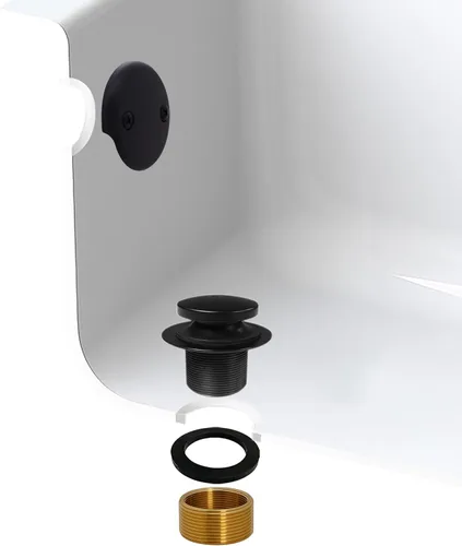 Miniatura 2 de Westbrass D93K-62 Tapón de drenaje de punta de bañera de repuesto de rosca fina o gruesa con placa frontal de 2 agujeros, negro mate Mate negro