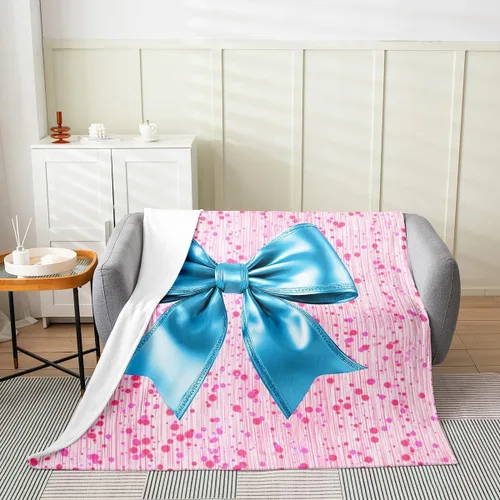 Miniatura 14 de Erosebridal Black Ribbon Bow Fleece Throw Blanket 40"x50" - Ultra-Soft for Couch Sofa Bed,Geometric Stripes Flannel Blanket,Princess Style Bowknot