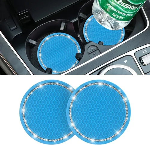 Miniatura 17 de Portavasos para automóvil, 2 piezas, accesorios universales de diamantes de imitación de cristal brillante de 2.75 pulgadas, juego de almohadillas