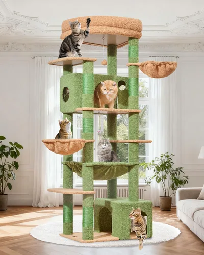 Miniatura 10 de Taoqimiao Árbol para gatos de 72 pulgadas, torre XXL para gatos de interior y adultos, plataforma extragrande, 2 casas para gatos, 7 postes