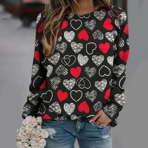 Miniatura 76 de Sudadera de manga larga con estampado de leopardo y corazón para mujer, para el día de San Valentín, sin botones, para niñas, regalos