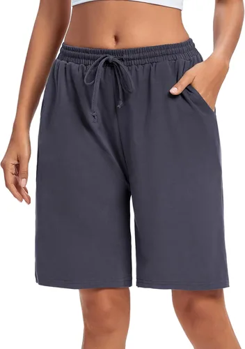 ASIMOON Bermudas para mujer, pantalones cortos atléticos, holgados, para correr, pantalones cortos de yoga largos casuales con bolsillos