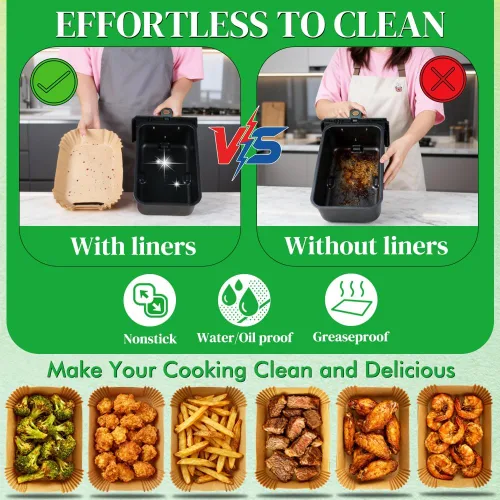 Miniatura 5 de BYKITCHEN 300 piezas de revestimientos para freidora de aire para Ninja Dual Airfryer, papel pergamino desechable rectangular para freidora de aire